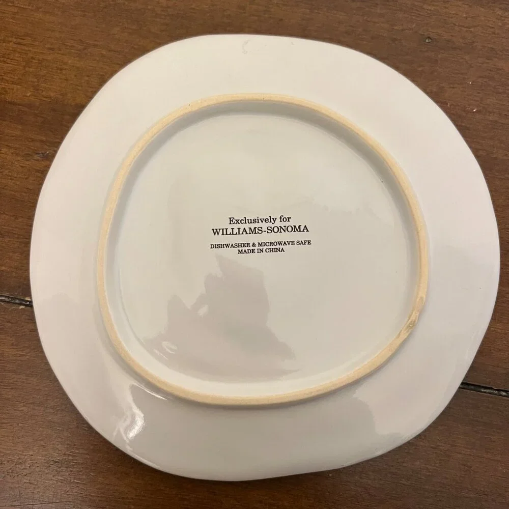 Williams Sonoma Set of 2 White Small Plates Red Heart Detail NEW